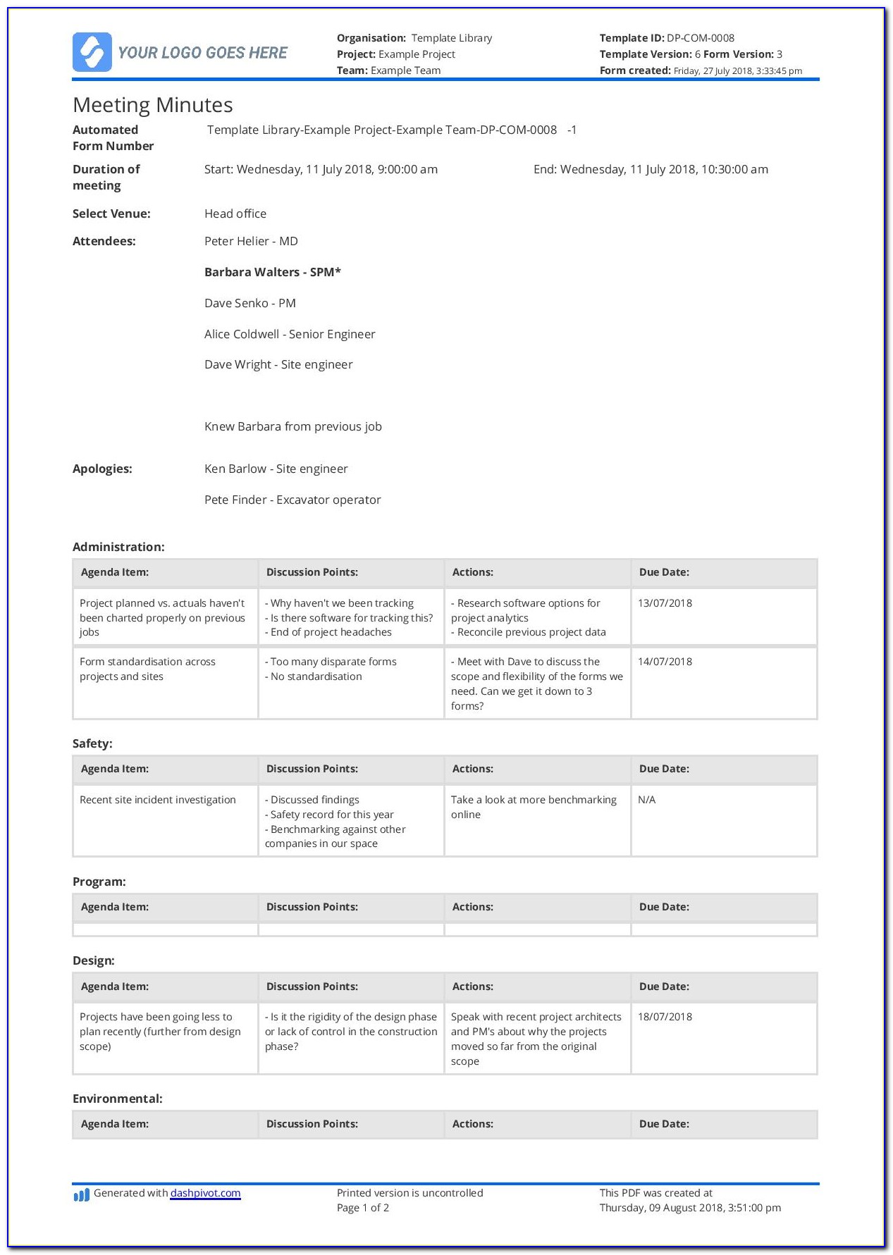 Meeting Minutes Template Free Download