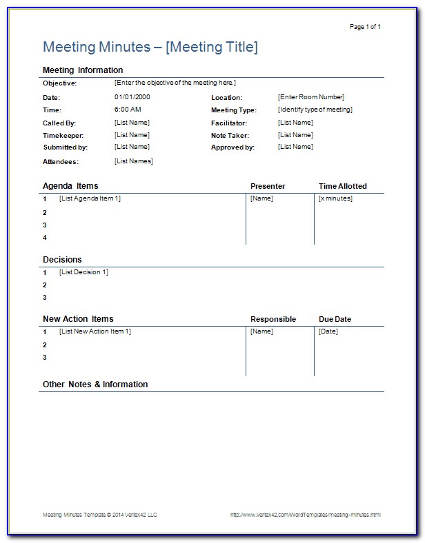 Meeting Minutes Templates Word
