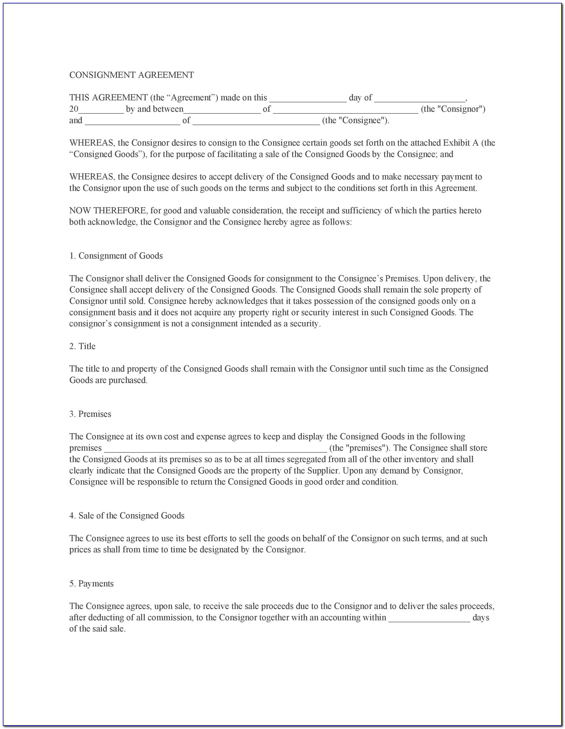 Microsoft Word Consignment Agreement Template