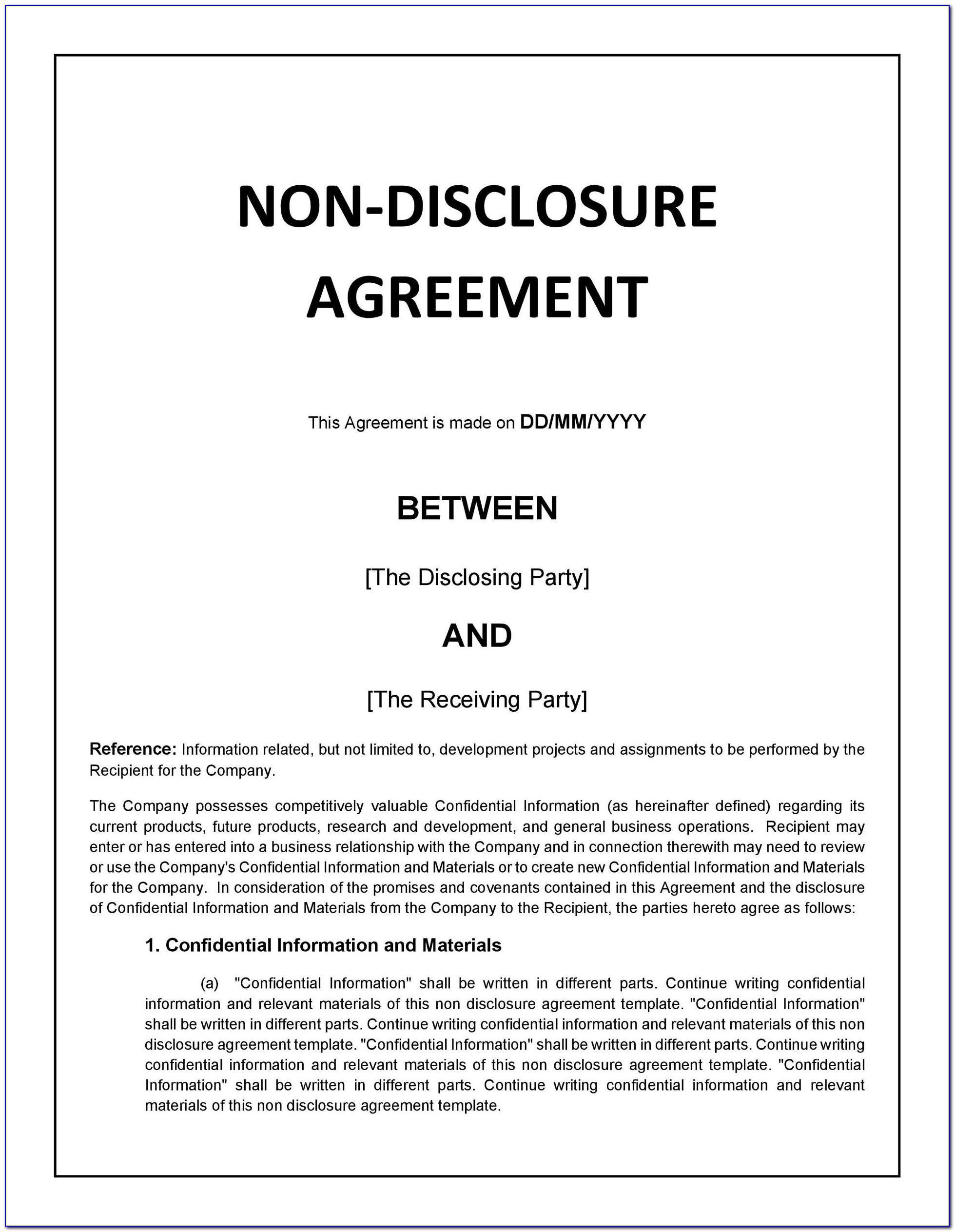 Non Disclosure Agreement Sample Document
