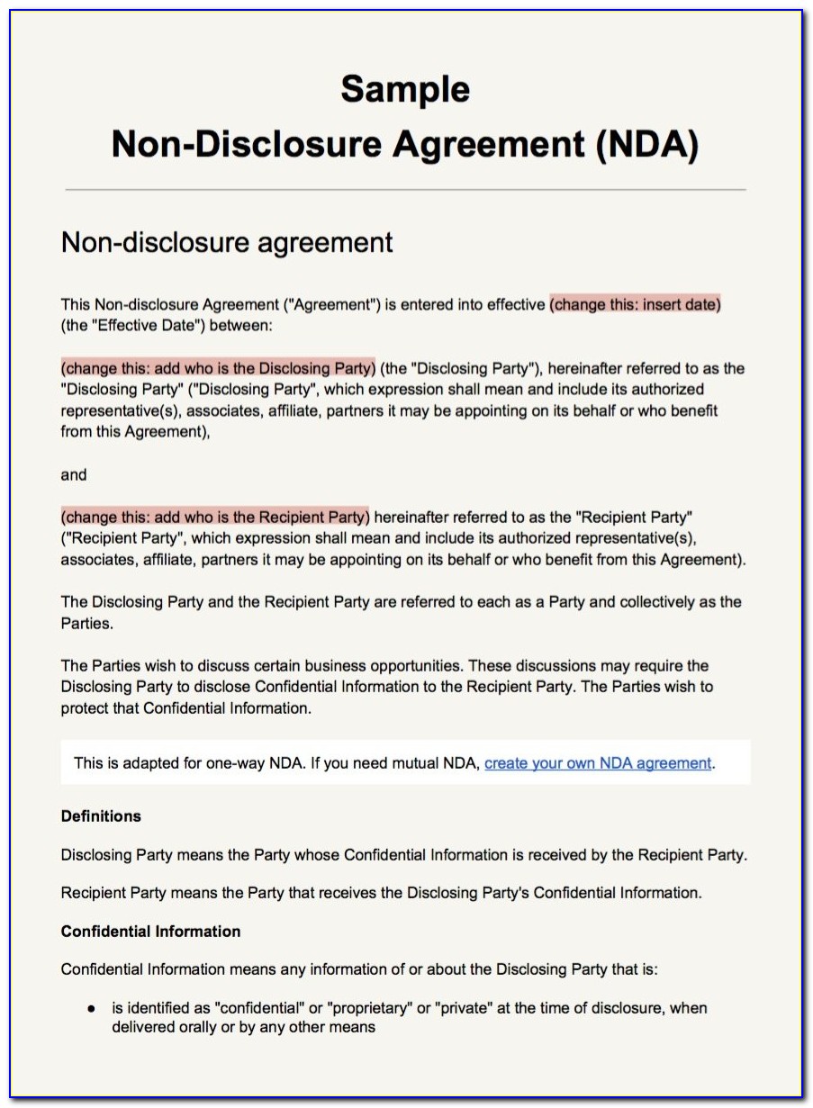 Non Disclosure Agreement Sample Template