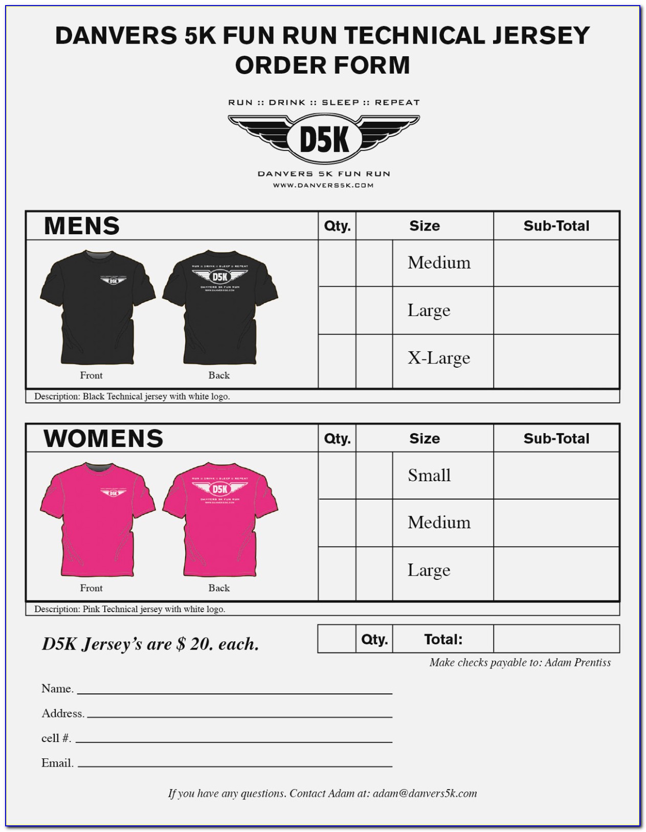 Personalized T Shirt Order Form Template