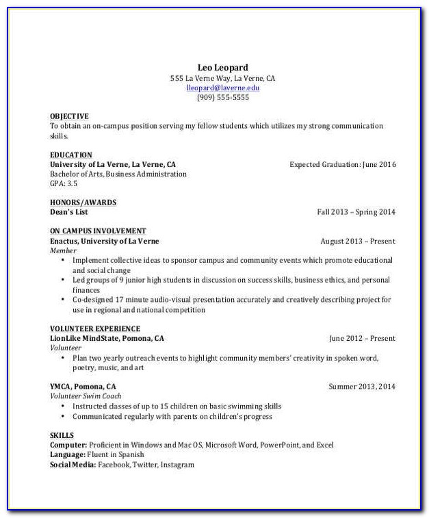 Resume Format For College Students With No Work Experience Pdf