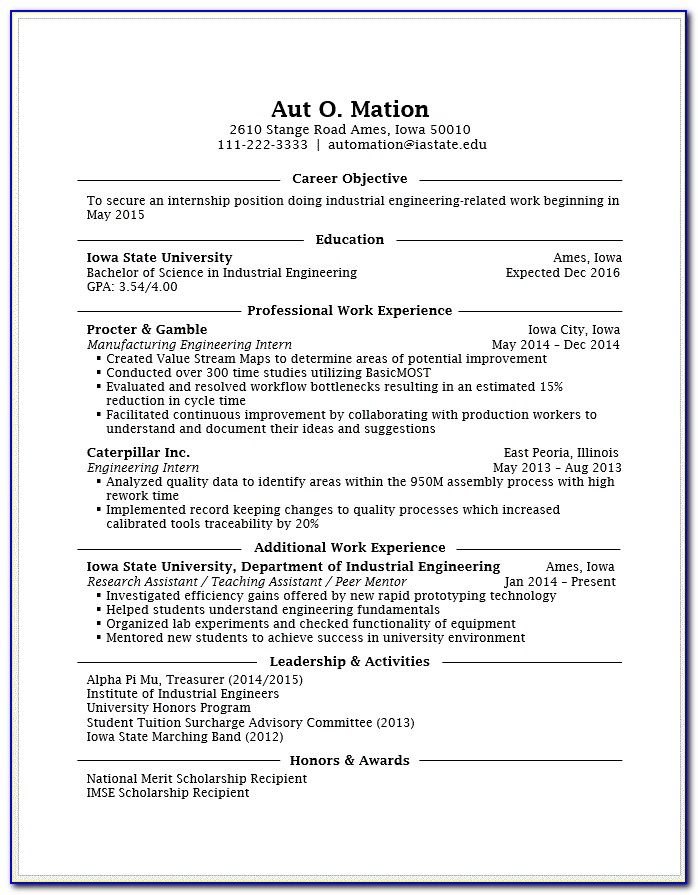 Resume Format For Engineering Students Freshers Pdf