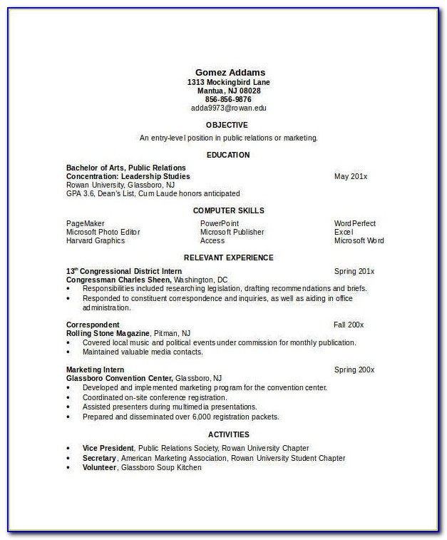 Resume Format For Engineering Students In Word