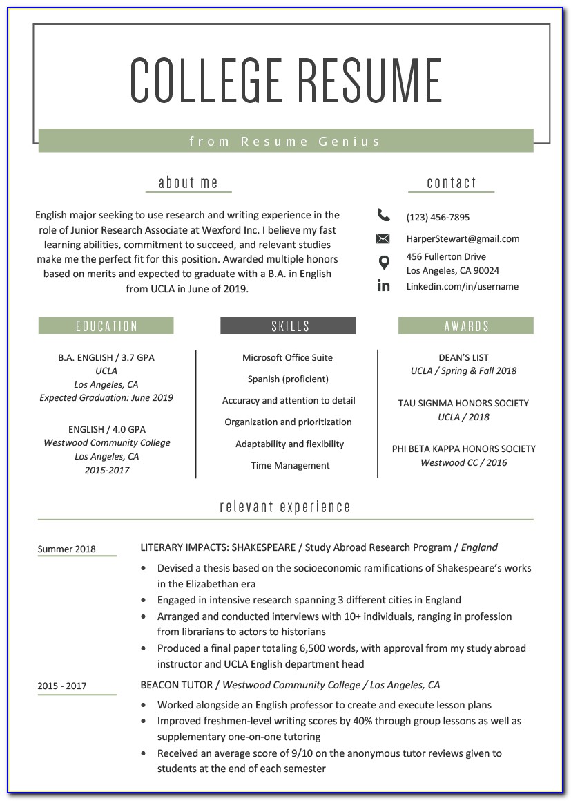 Resume Sample For High School Students For College Application