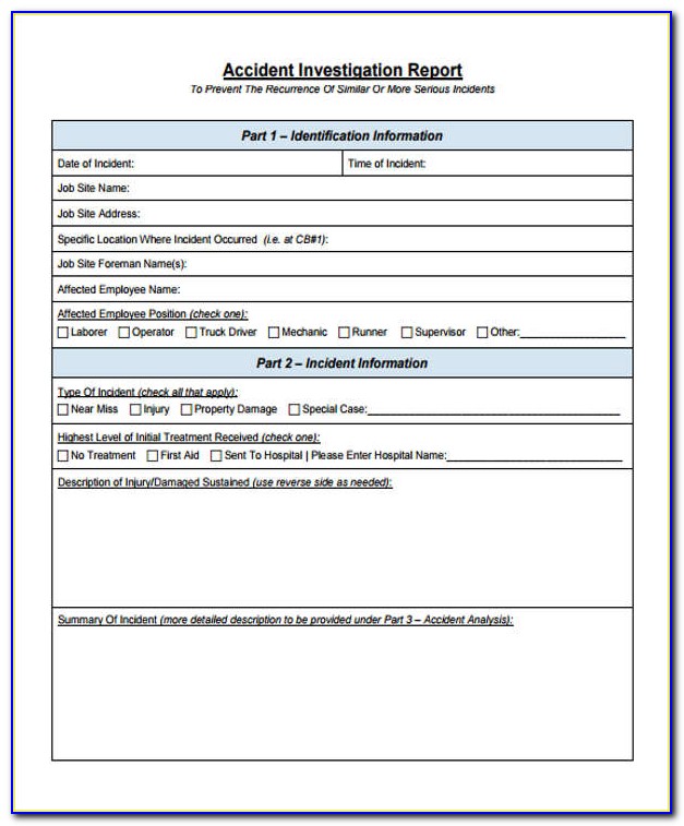 Sample Accident Report Form Construction