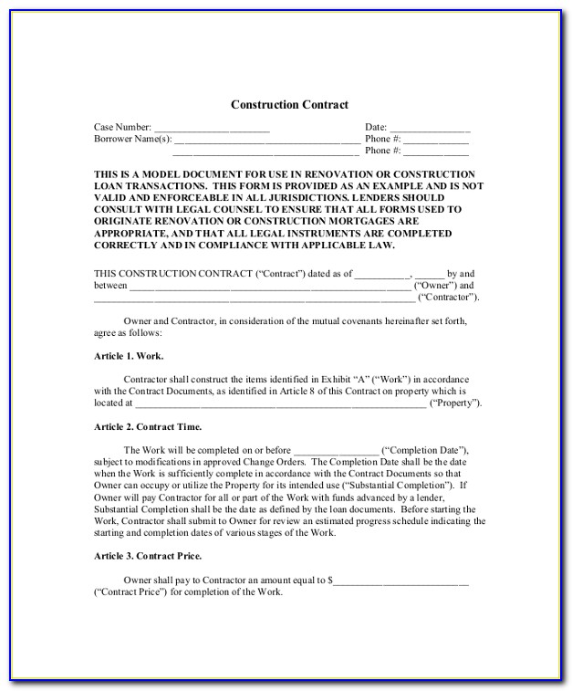 Sample Contract For General Contractor