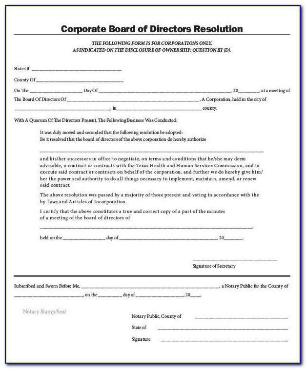 Sample Corporate Resolution Identifying Authorized Signers