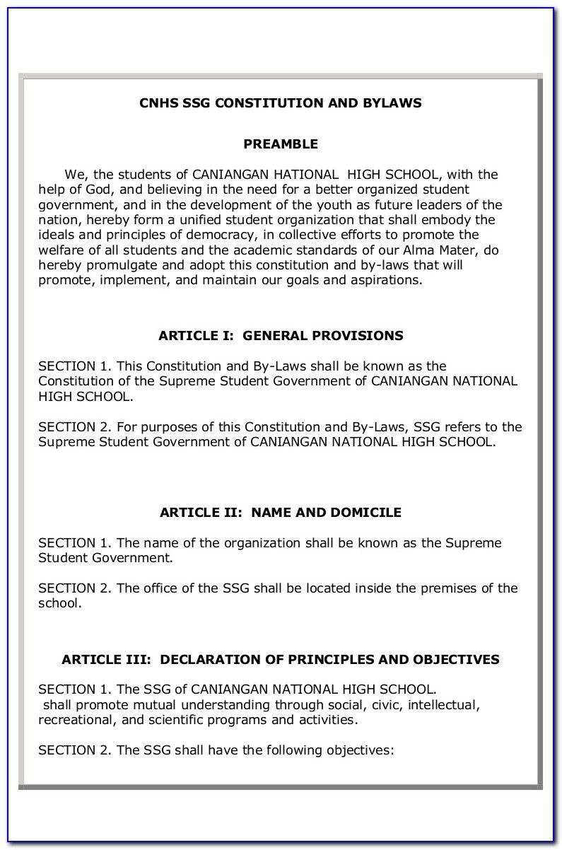 Sample Format Of Constitution And Bylaws