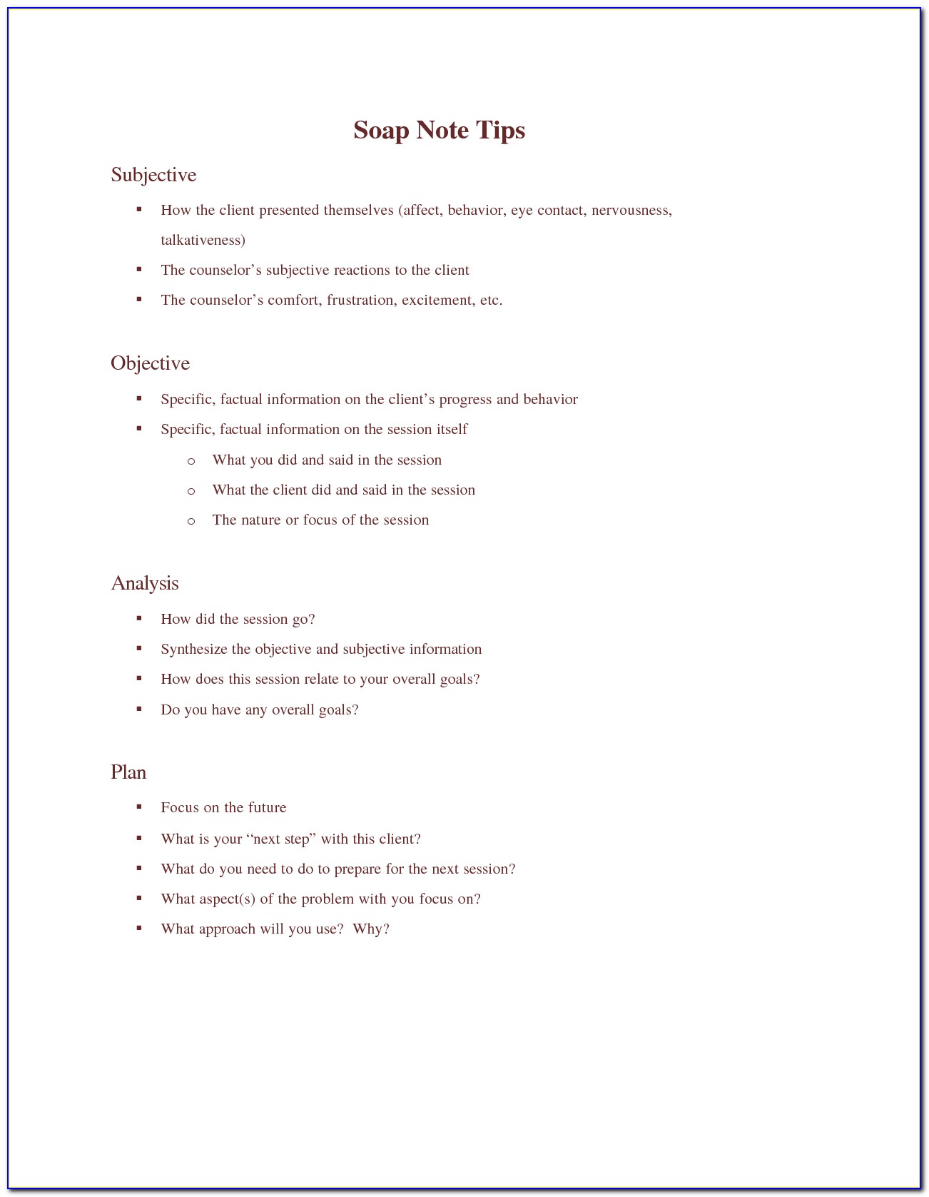 Soap Note Template Counseling