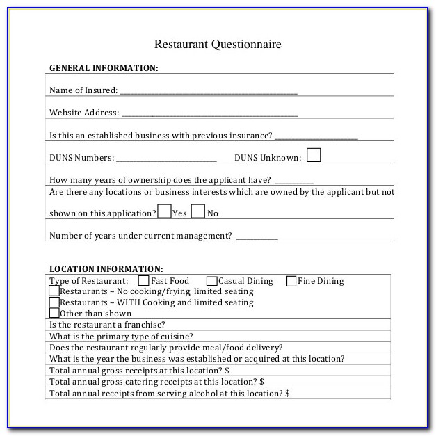 Survey Questionnaire For Restaurant Feasibility Study