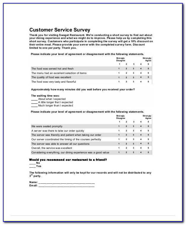 Survey Questionnaire For Restaurant Pdf