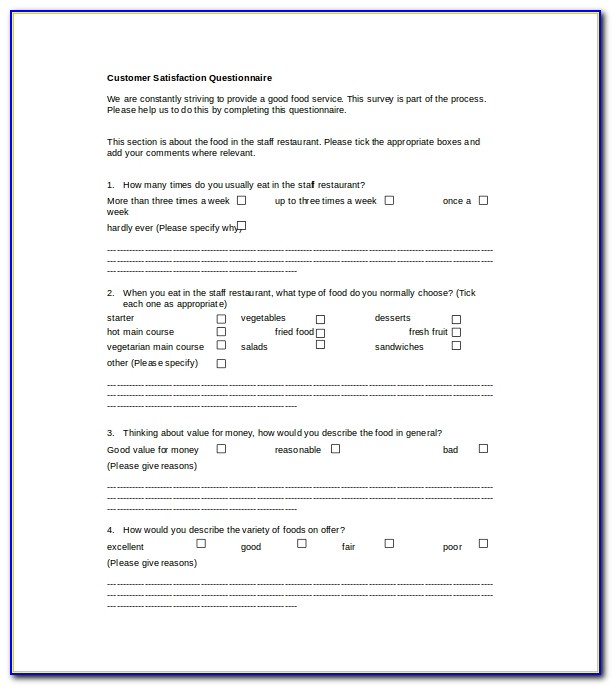Survey Questionnaire For Restaurants