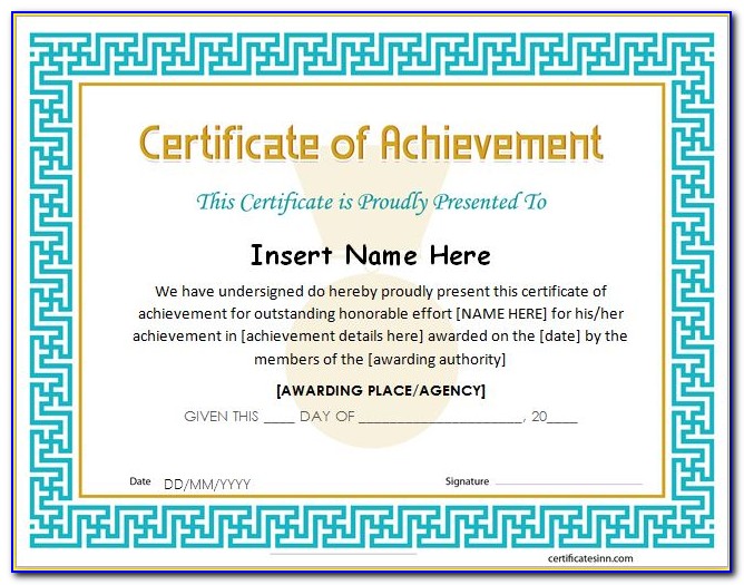 Army Certificate Of Achievement Template For Word