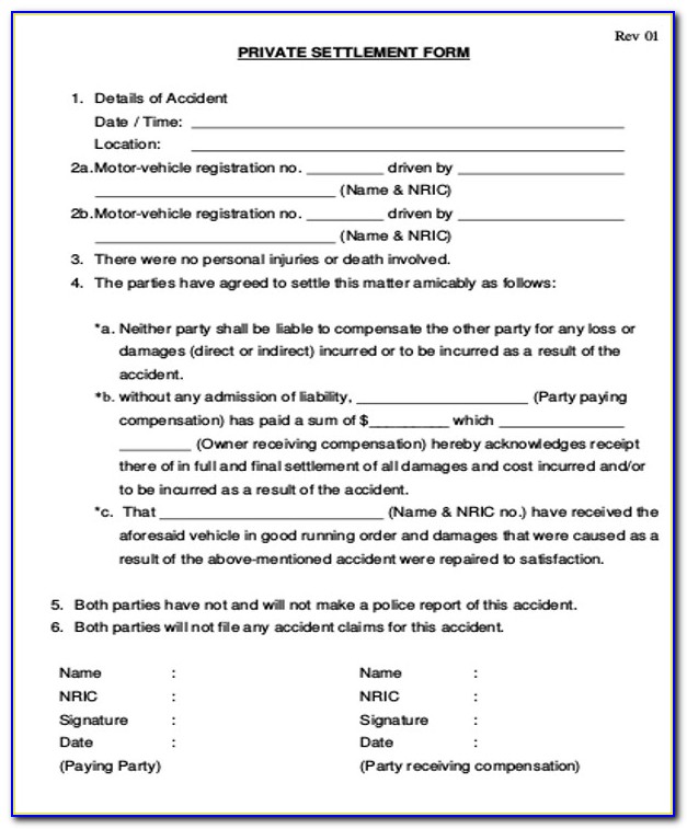 Auto Accident Settlement Agreement Form