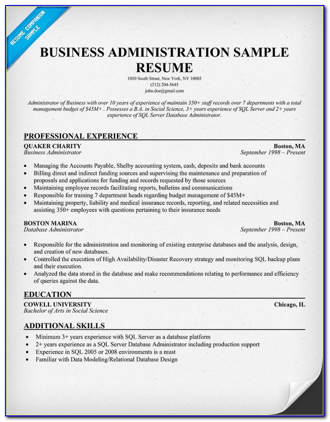 Bachelor Business Administration Resume Sample