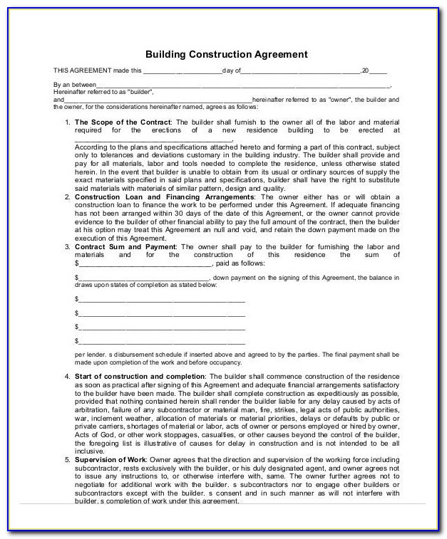 Building Construction Agreement Sample