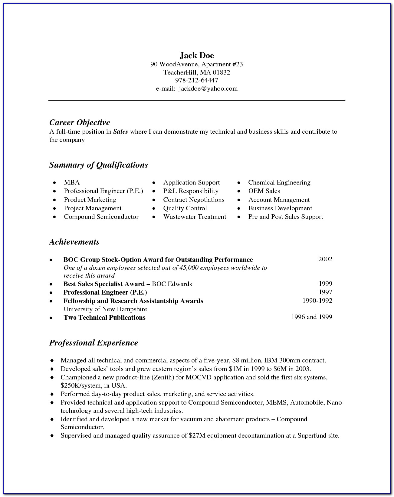 Bullet Point Resume Examples