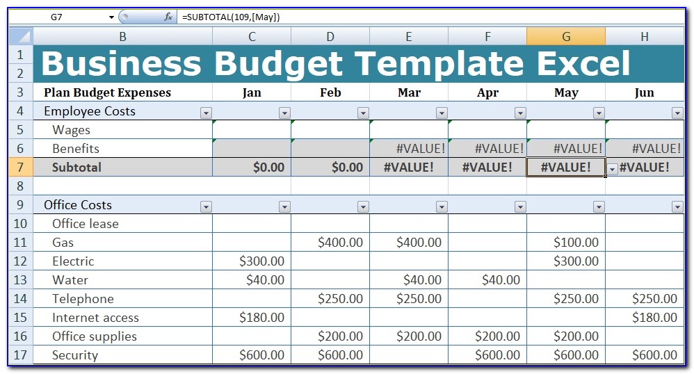 Business Budget Plan Template Excel
