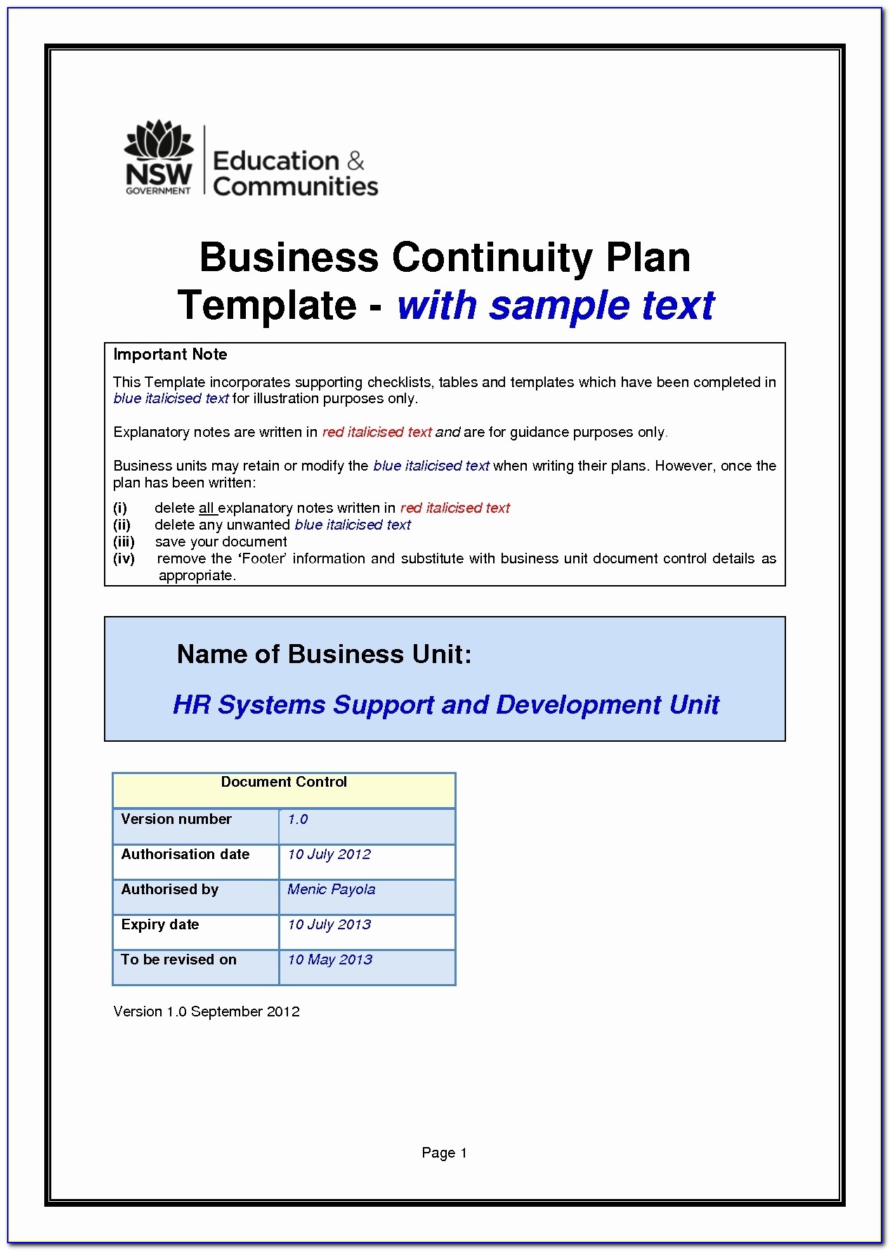 Business Continuity Checklist Example