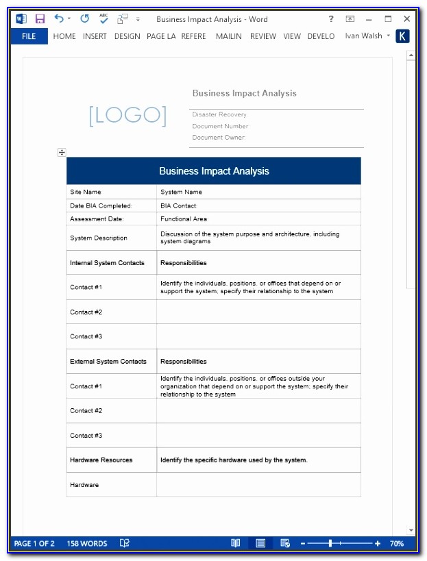 Business Continuity Checklist Template