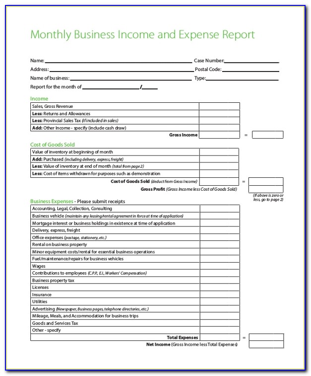 Business Expense Form Template Free