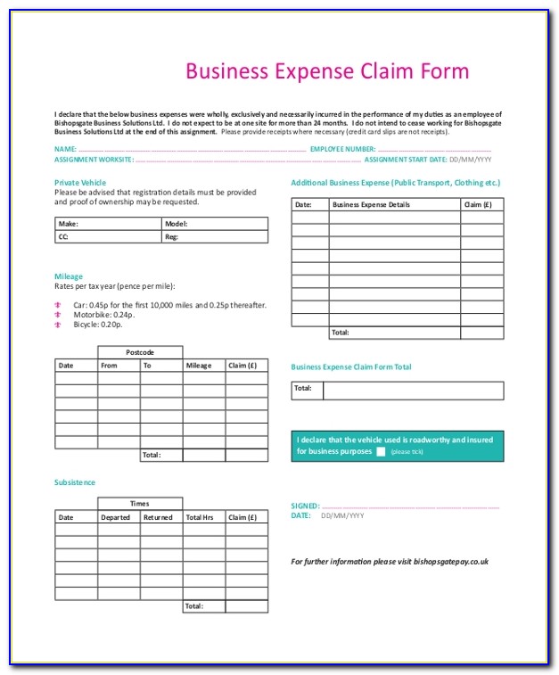 Business Expense Forms Templates