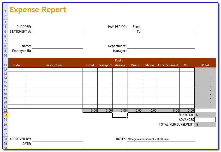 Business Expense Report Template Excel