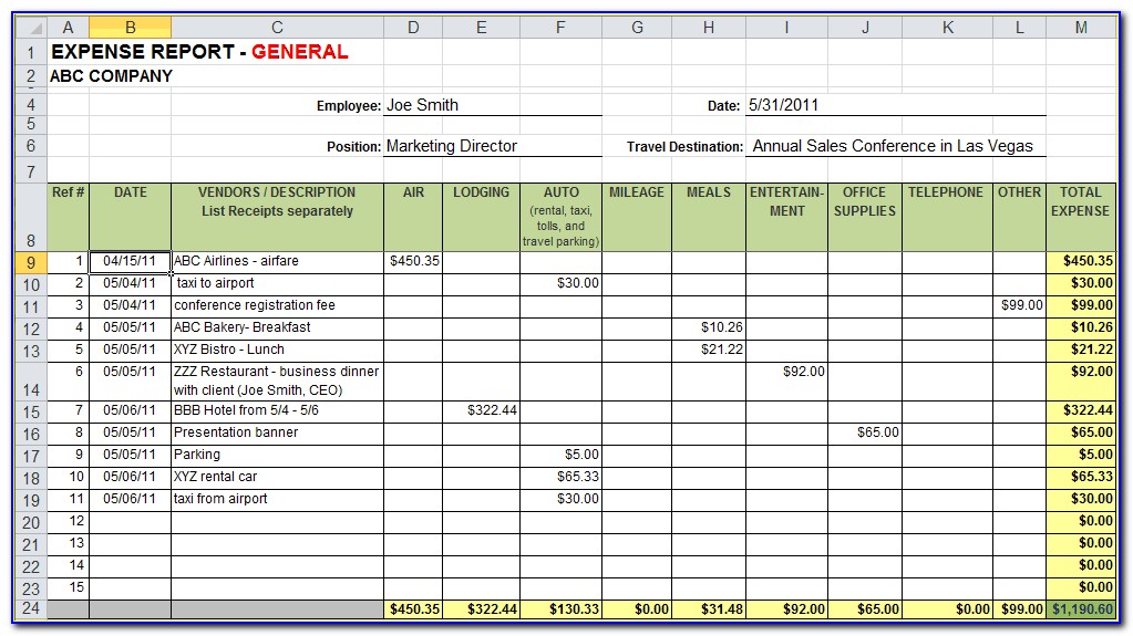 Business Expense Tracking Template Excel