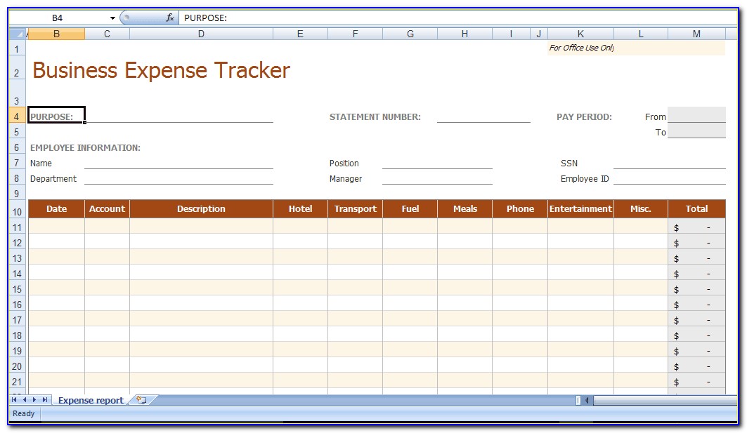 Business Expense Tracking Template