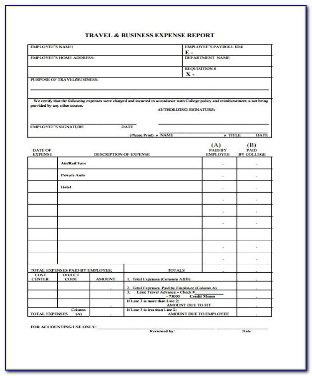 Business Expenses Claim Form Template