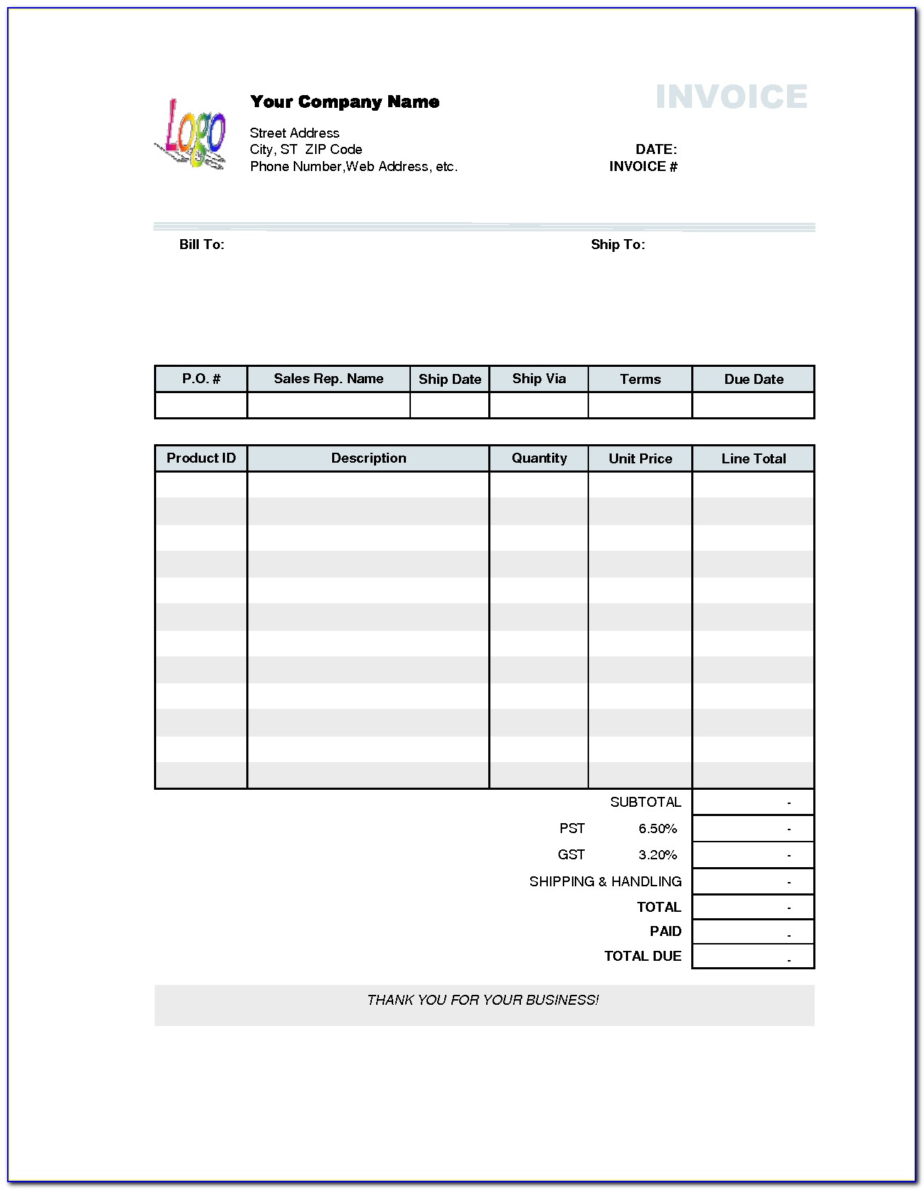 Business Invoice Template Microsoft Word
