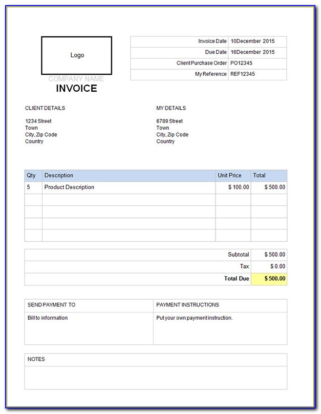 Business Invoice Templates Excel