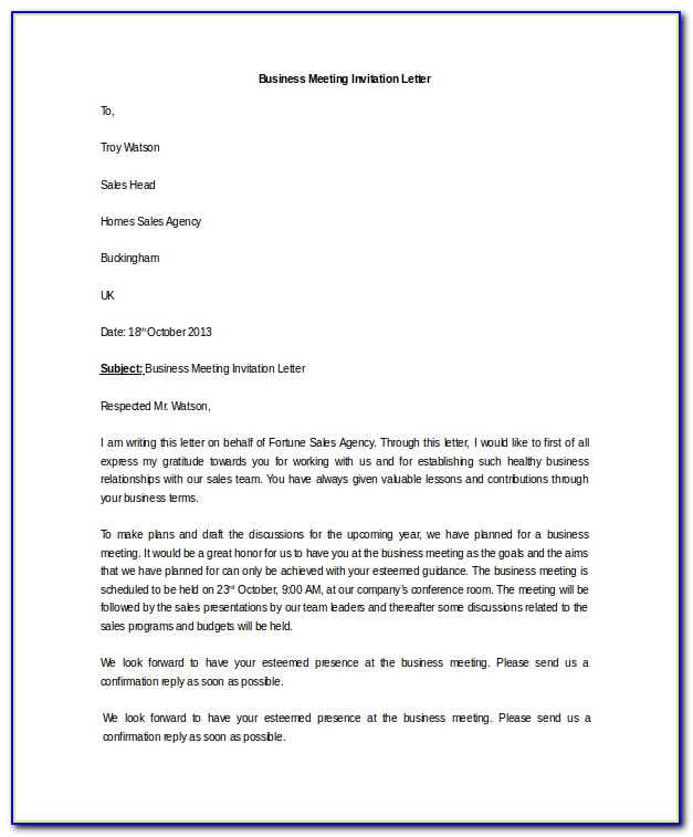 Business Meeting Invitation Letter Format