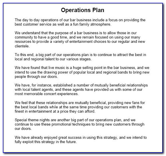 Business Operations Plan Example