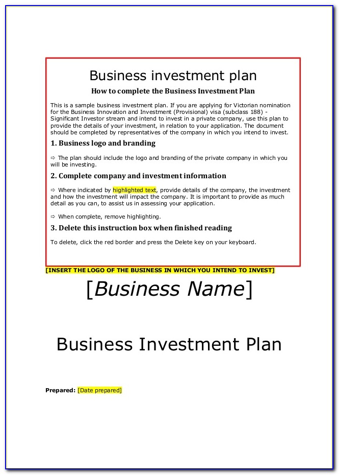 Business Plan Example For Investors