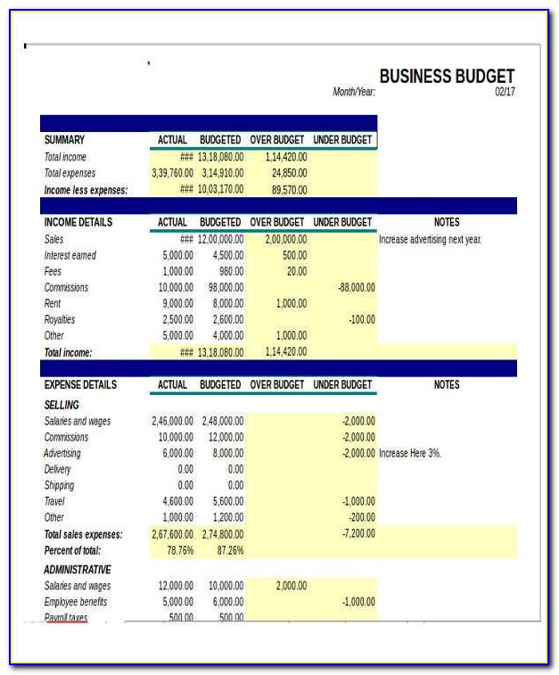Business Plan Finance Template Excel
