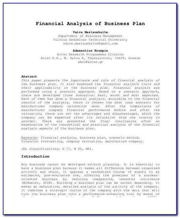 Business Plan Financials Template