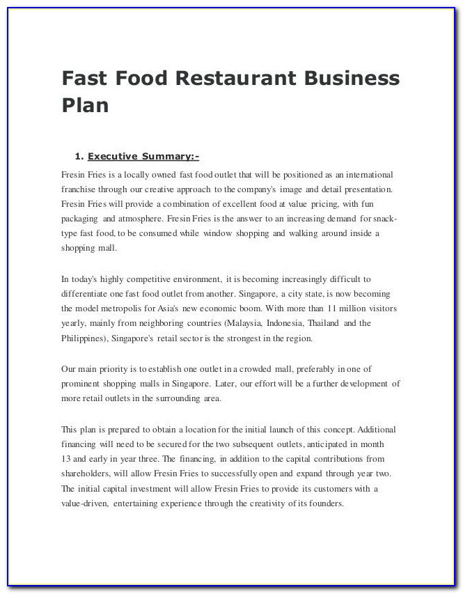 Business Plan For Fast Food Franchise Pdf