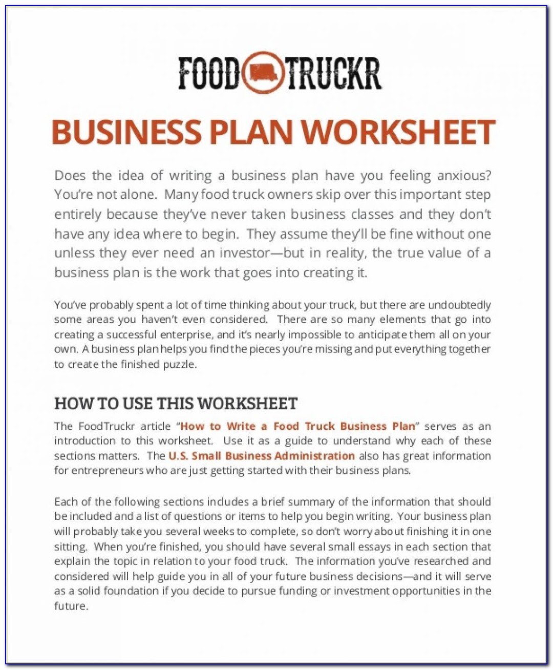 Business Plan Samples For Food Truck