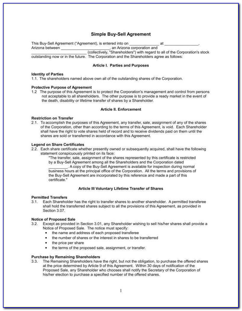 Buy And Sell Agreement Template Canada