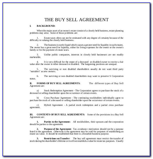 Buy And Sell Agreements Templates