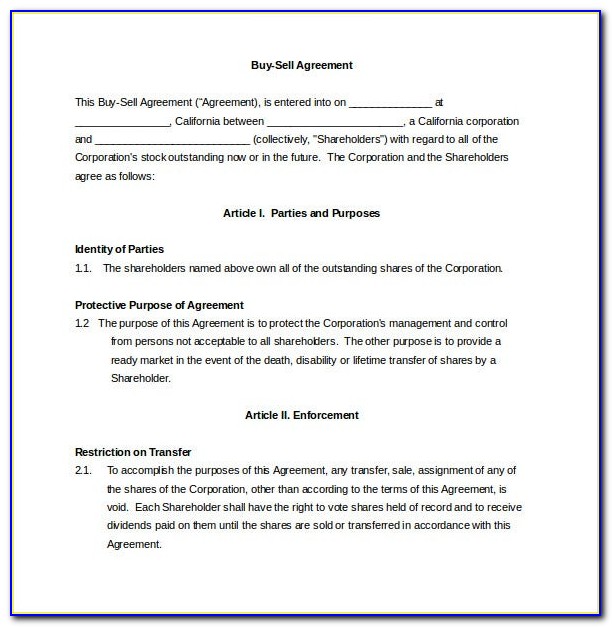 Buy Sell Agreements Templates