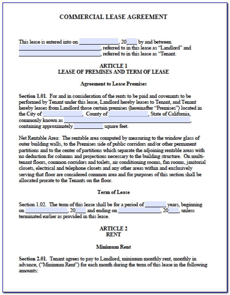 Ca Commercial Lease Agreement Form