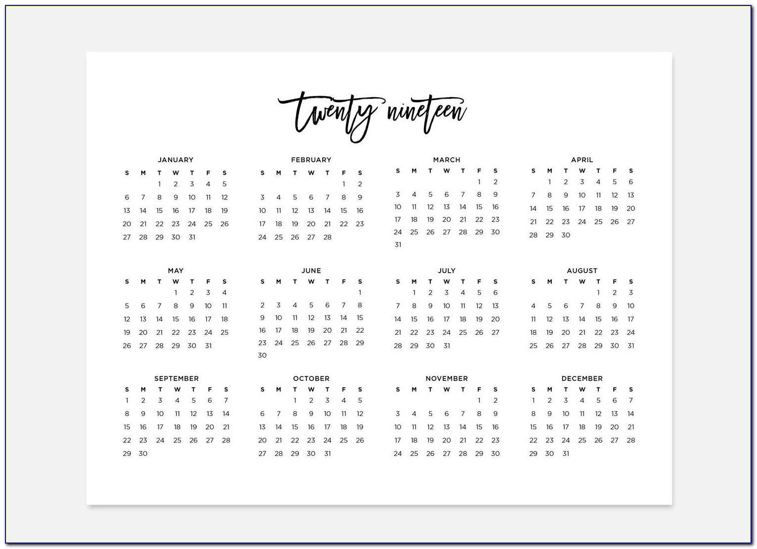 Calendar Month At A Glance Template
