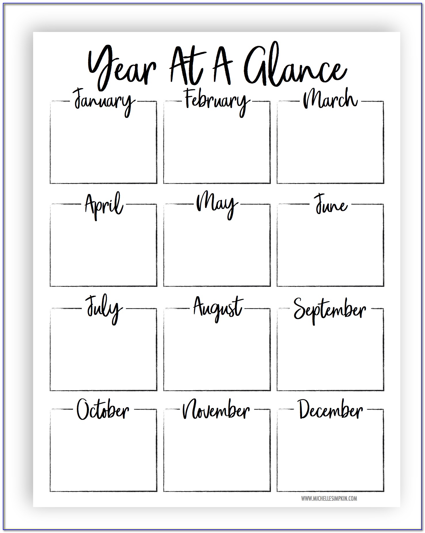 Calendar Year At A Glance Template