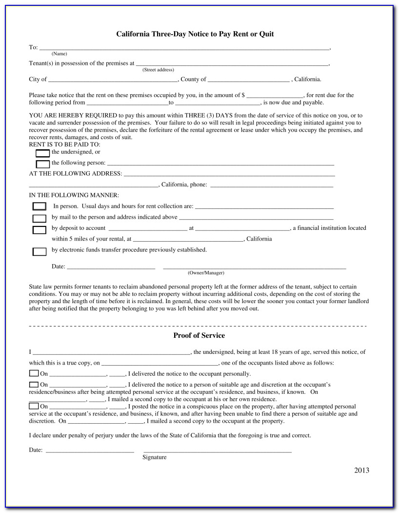 California 3 Day Eviction Notice Form