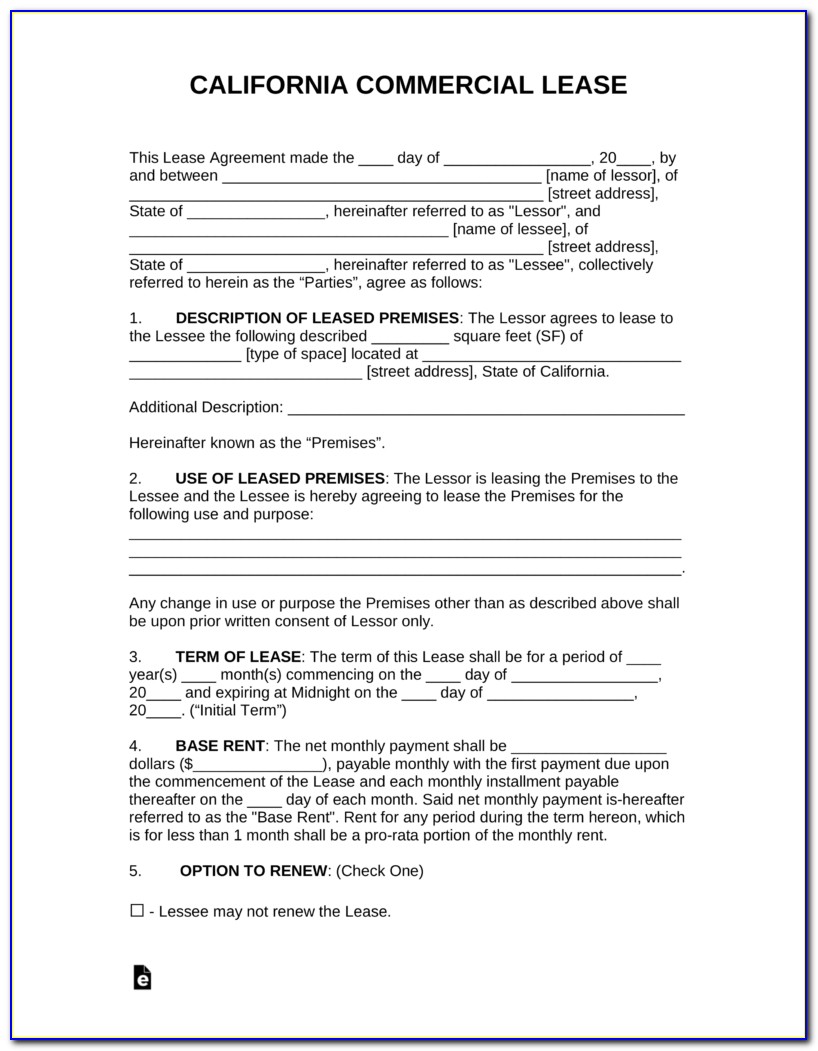 California Commercial Lease Agreement Form
