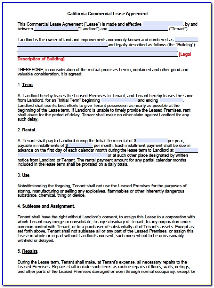 California Lease Agreement Example